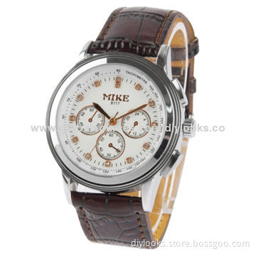 White Dial Men's Diamond Quartz Leather Watch
